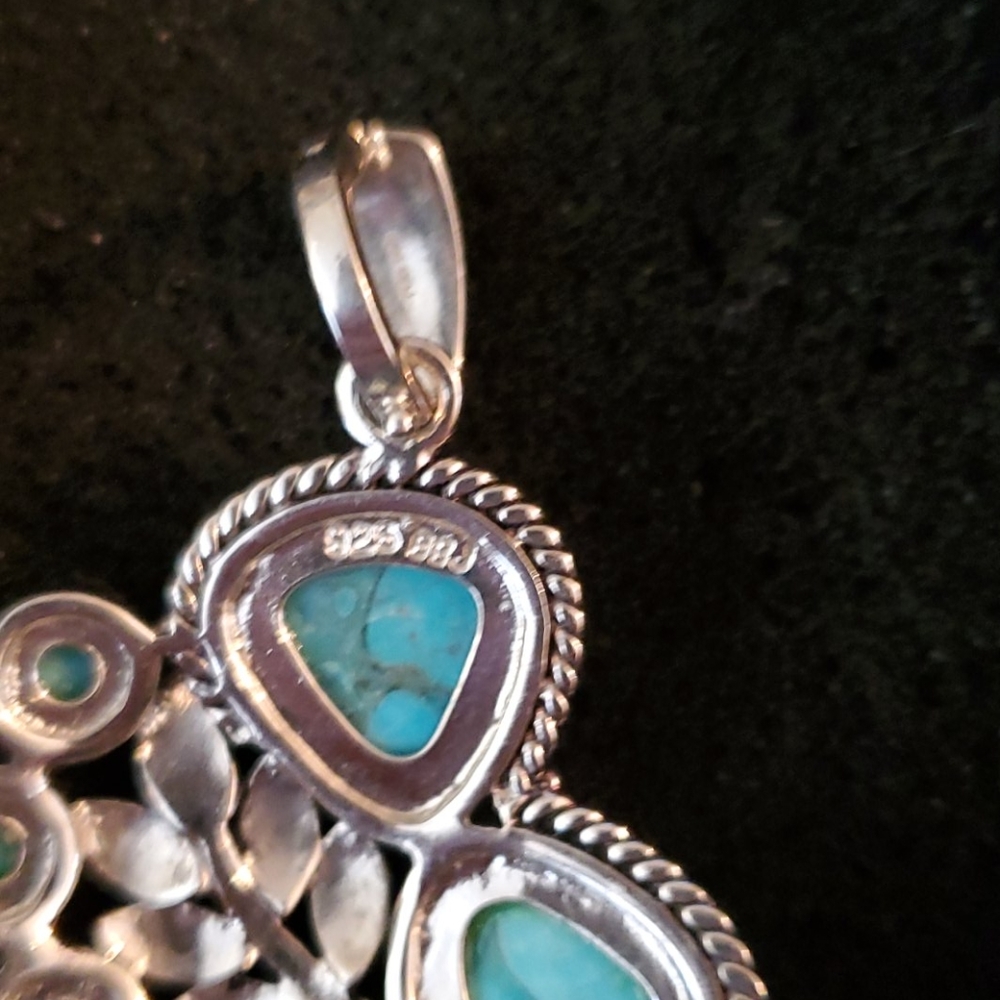 STERLING SILVER TURQUOISE LARGE PENDANT - Picture 4 of 8